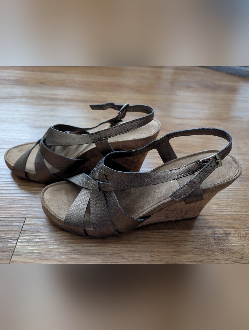 Women's Brown Wedge Sandals with Ankle Strap